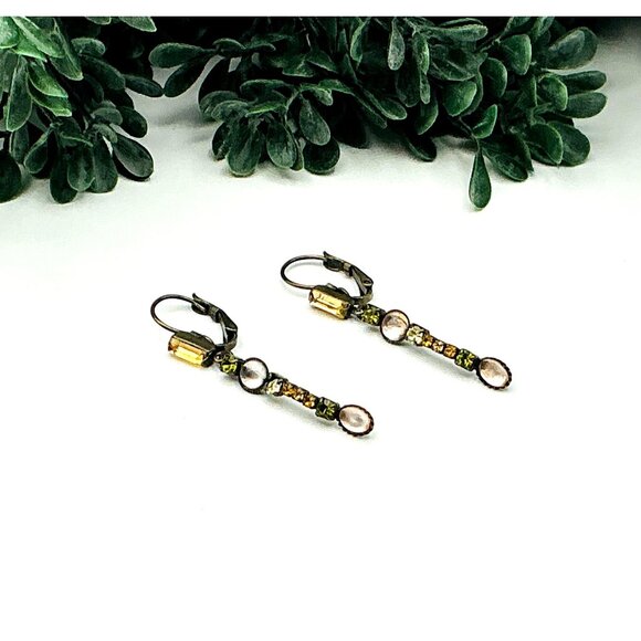 Art Deco Style Crystal and Brushed Gold Dangle Earrings - Picture 2 of 4